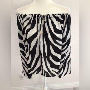 INC International Concepts Black and White Zebra Pattern Off Shoulder Blouse